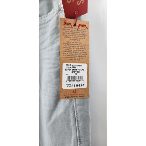 NEW NWT True Religion Super Skinny FLP LT Grey - Picture 9 of 13